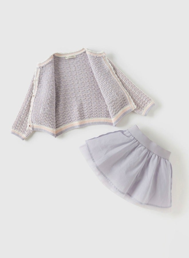 Dave & Bella Girls Knitted Cardigan and Layered Tulle Skirt Set - Image 5