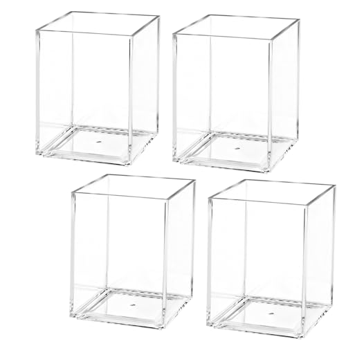 AZUREAL 4 Pack Clear Acrylic Pen Holder Cup Clear Makeup Brush Holder Thickened Acrylic Desktop Stationery Organizer for Office School and Home Storage - Image 1