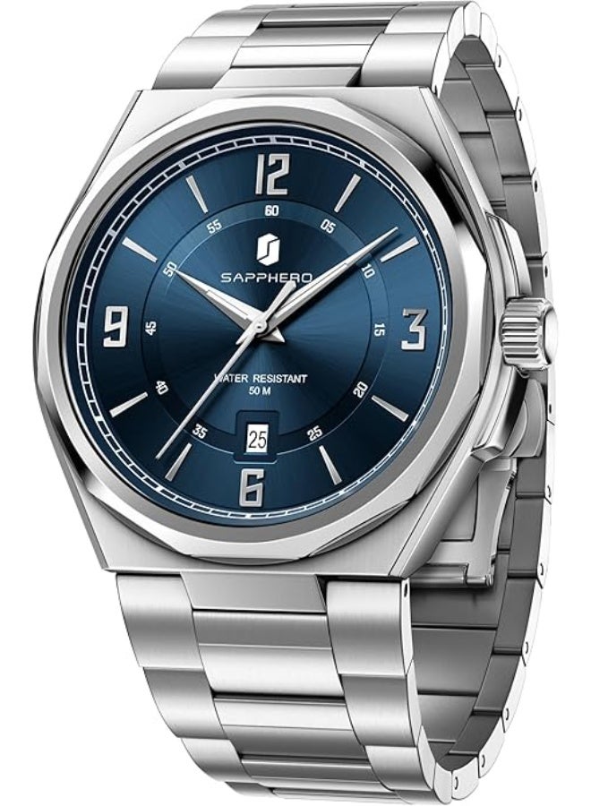 Sapphero Watches for Men Arabic Numeral Dial Quartz Wristwatch 50M Waterproof Luminous Watches Mens Watch Work Sport Casual Dress Watch with Stainless Steel Strap Elegant Gifts for Men - Image 1