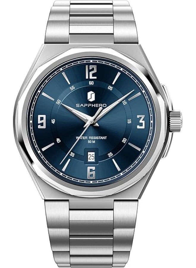 Sapphero Watches for Men Arabic Numeral Dial Quartz Wristwatch 50M Waterproof Luminous Watches Mens Watch Work Sport Casual Dress Watch with Stainless Steel Strap Elegant Gifts for Men - Image 2