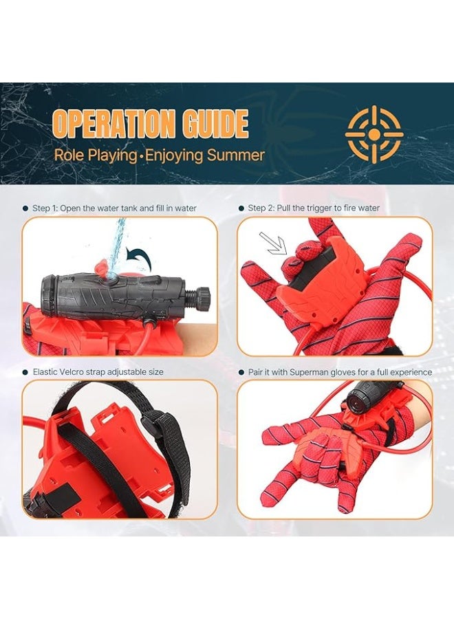 Chabeia Water Pistol,Spider Water Gun for Kids with 5 Meters Range,Superhero Squirt Guns, Summer Outdoor Toys for Kids, Wrist Water Sprayer Toy with Glove,for Party Blaster Swimming Beach Summer Pool Bath Bea - Image 4