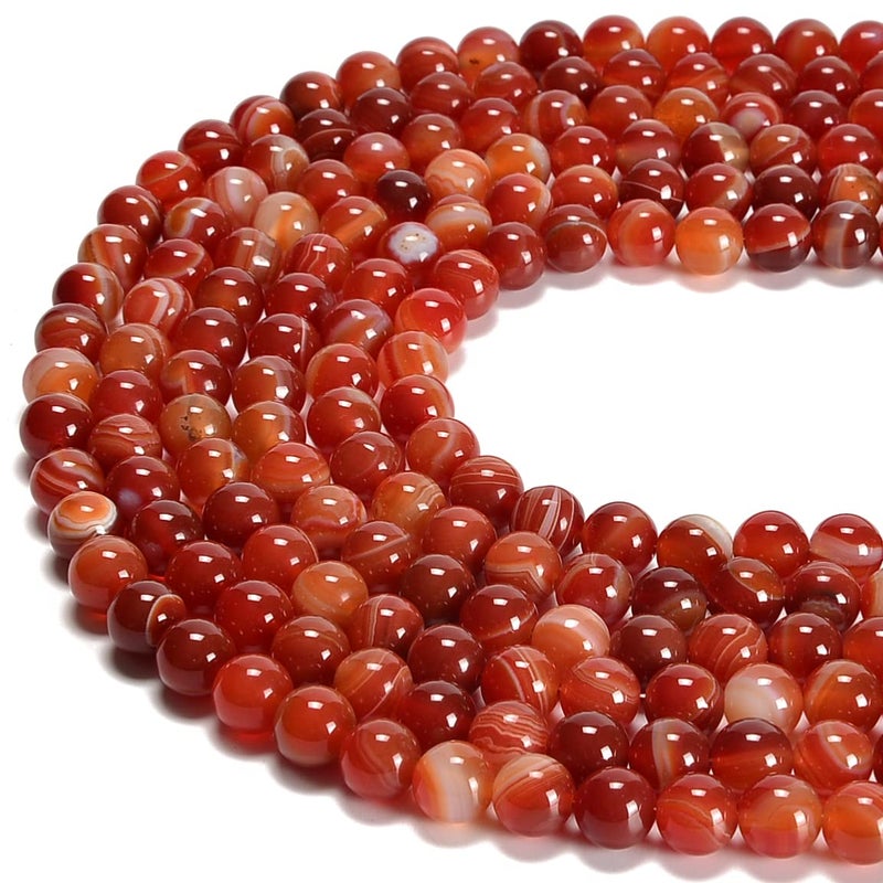 jodaying 8mm Red Stripe Agate Smooth Round Natural Gematone Loose Beads for Jewelry Making DIY Findings 1 Strand 15