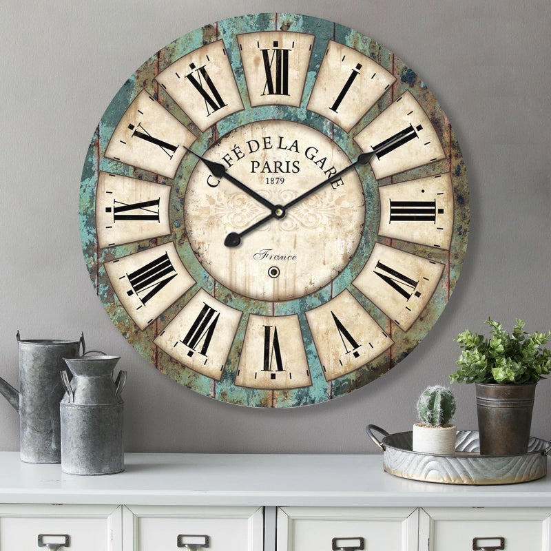 Eruner 24 Inch Vintage Wall Clock Roman Numerals Style Battery Operated NonTicking Large Oversized Farmhouse Clock Rustic Wall Decor Perfect for Home Kitchen Living Room