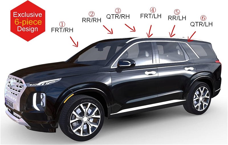 AUTO CLOVER AUTOCLOVER Side Window Vent Visor 6 Piece Set for Hyundai Palisade 2019-2021 (Chrome) - Image 3