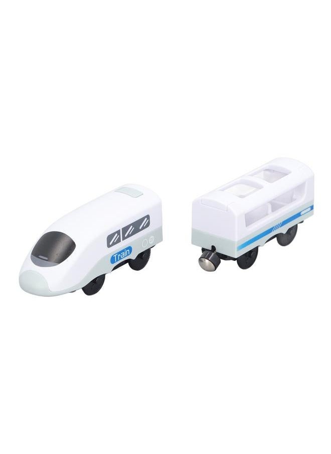 NIBEMINENT Magnetic Connection Train Battery Operated Electric Toys With Locomotive Carriage for Kids Toddlers Old Blue and White  - Image 2