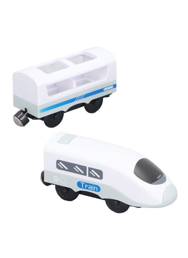 NIBEMINENT Magnetic Connection Train Battery Operated Electric Toys With Locomotive Carriage for Kids Toddlers Old Blue and White  - Image 3