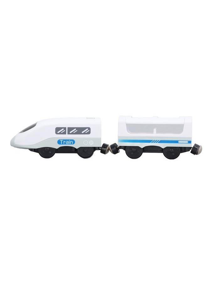 NIBEMINENT Magnetic Connection Train Battery Operated Electric Toys With Locomotive Carriage for Kids Toddlers Old Blue and White  - Image 1