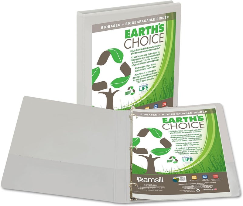 Samsill Samsill 18917 Earths Choice Biobased  Biodegradable Round Ring View Binder 12Inch Cap White SAM18917  - Image 1