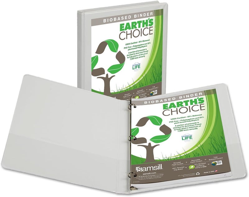 Samsill Samsill 18917 Earths Choice Biobased  Biodegradable Round Ring View Binder 12Inch Cap White SAM18917  - Image 3
