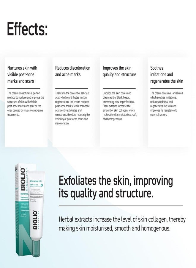 BIOLIQ بيوليك - كريم ليلي متخصص لإزالة آثار حب الشباب - مع حمض الساليسيليك، حمض الماندليك، وزيت التامانو، يقلل من الندوب والتصبغات - 30 مل - Image 4