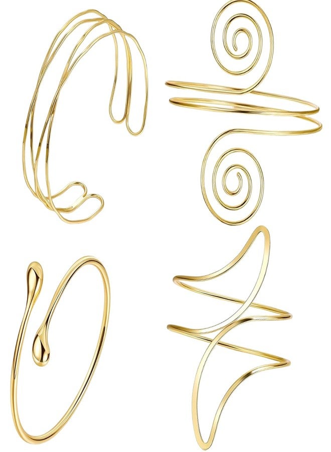 Orlashop ﻿4 Pcs Gold Arm Cuff Jewelry for Women, Adjustable Upper Arm Cuff Bracelet Minimalist Arm Bangle, Gold Bicep Cuff Forearm Cuff Plus Size Arm Cuff Jewelry, Boho Goddess Armlet, Upper Arm Band for Wedding Party - Image 1