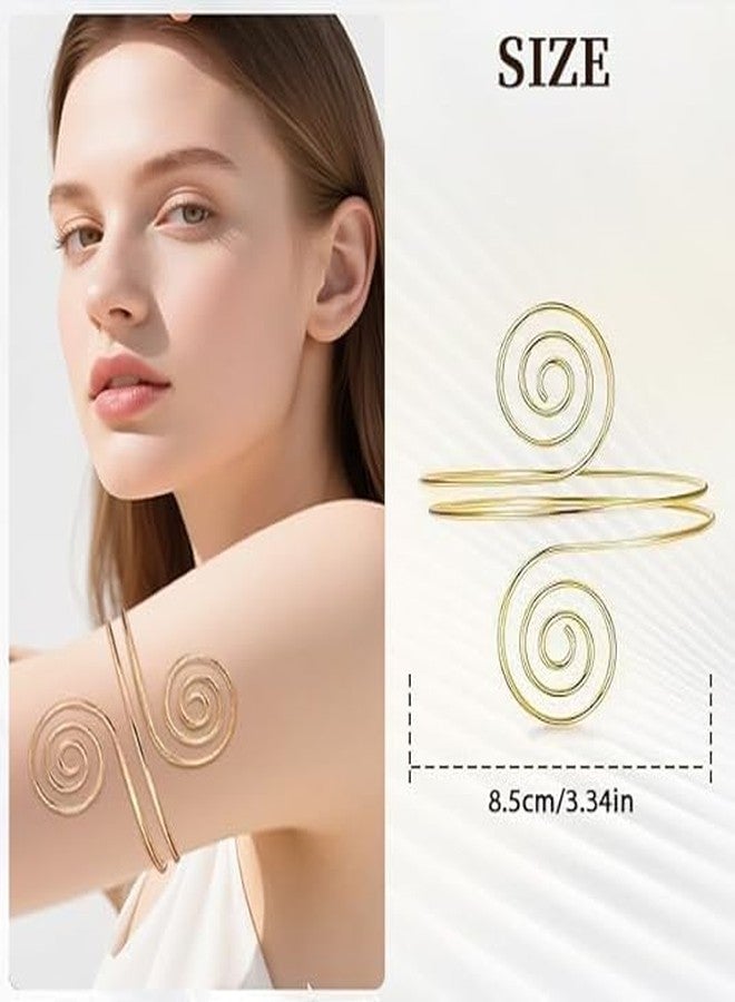 Orlashop ﻿4 Pcs Gold Arm Cuff Jewelry for Women, Adjustable Upper Arm Cuff Bracelet Minimalist Arm Bangle, Gold Bicep Cuff Forearm Cuff Plus Size Arm Cuff Jewelry, Boho Goddess Armlet, Upper Arm Band for Wedding Party - Image 2