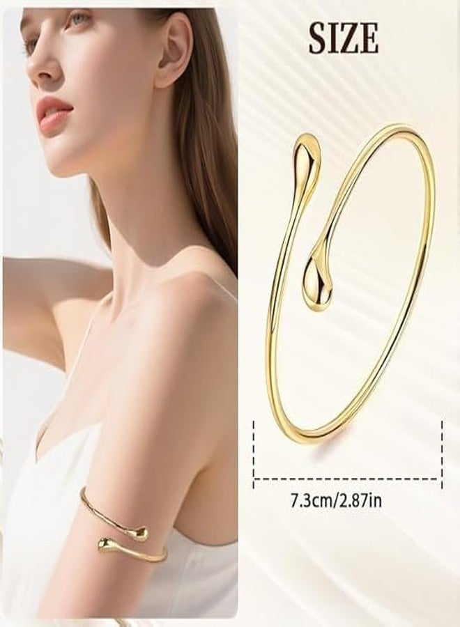 Orlashop ﻿4 Pcs Gold Arm Cuff Jewelry for Women, Adjustable Upper Arm Cuff Bracelet Minimalist Arm Bangle, Gold Bicep Cuff Forearm Cuff Plus Size Arm Cuff Jewelry, Boho Goddess Armlet, Upper Arm Band for Wedding Party - Image 3