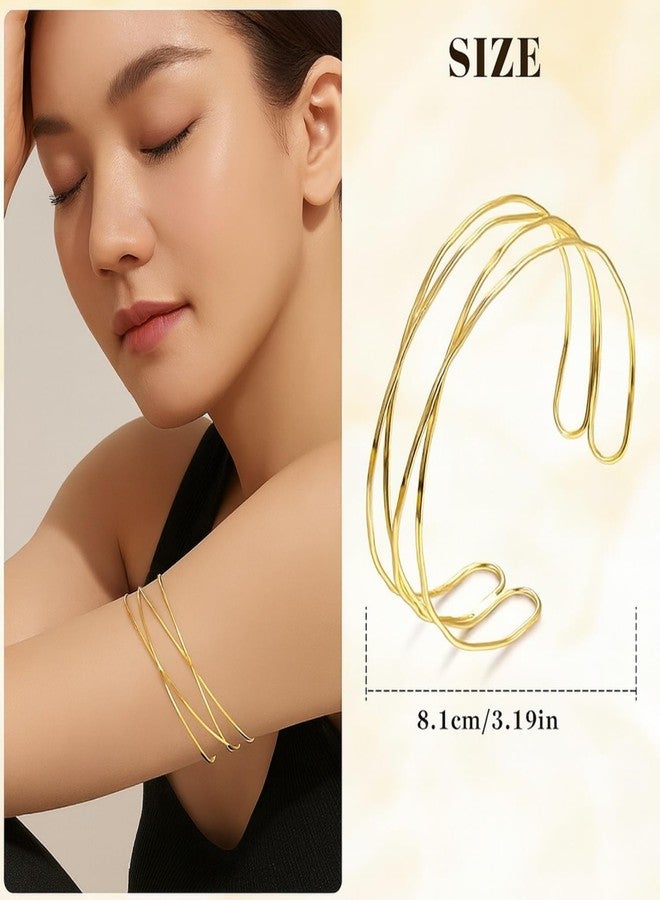 Orlashop ﻿4 Pcs Gold Arm Cuff Jewelry for Women, Adjustable Upper Arm Cuff Bracelet Minimalist Arm Bangle, Gold Bicep Cuff Forearm Cuff Plus Size Arm Cuff Jewelry, Boho Goddess Armlet, Upper Arm Band for Wedding Party - Image 5