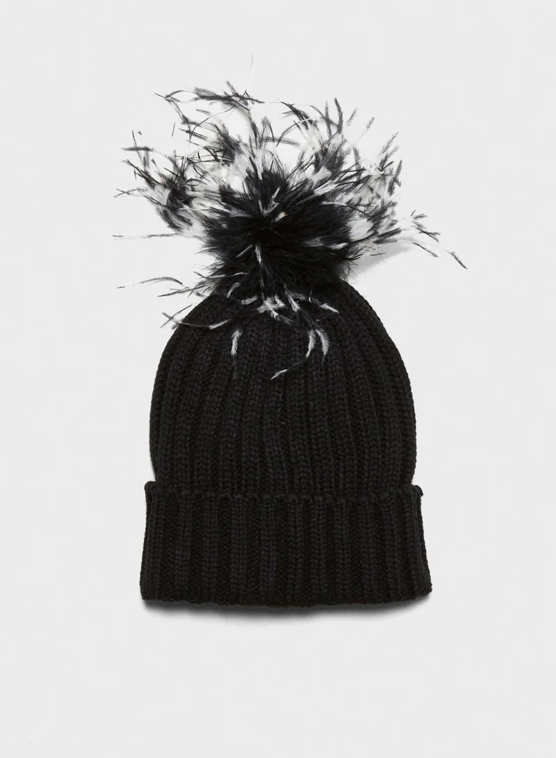 Missguided Feather Pom Pom Beanie