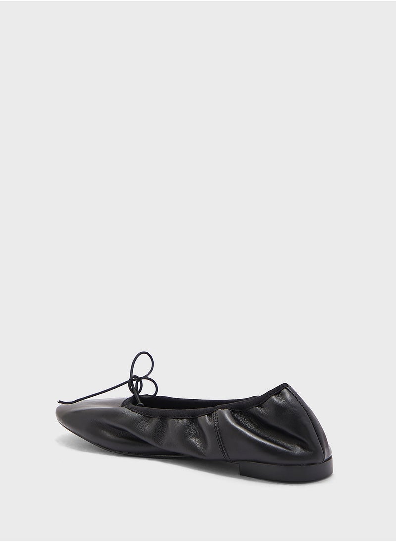 MANGO - Leather Ballet Flats With Bow - Image 1