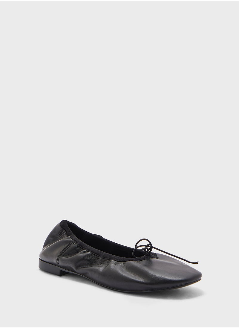 MANGO - Leather Ballet Flats With Bow - Image 1