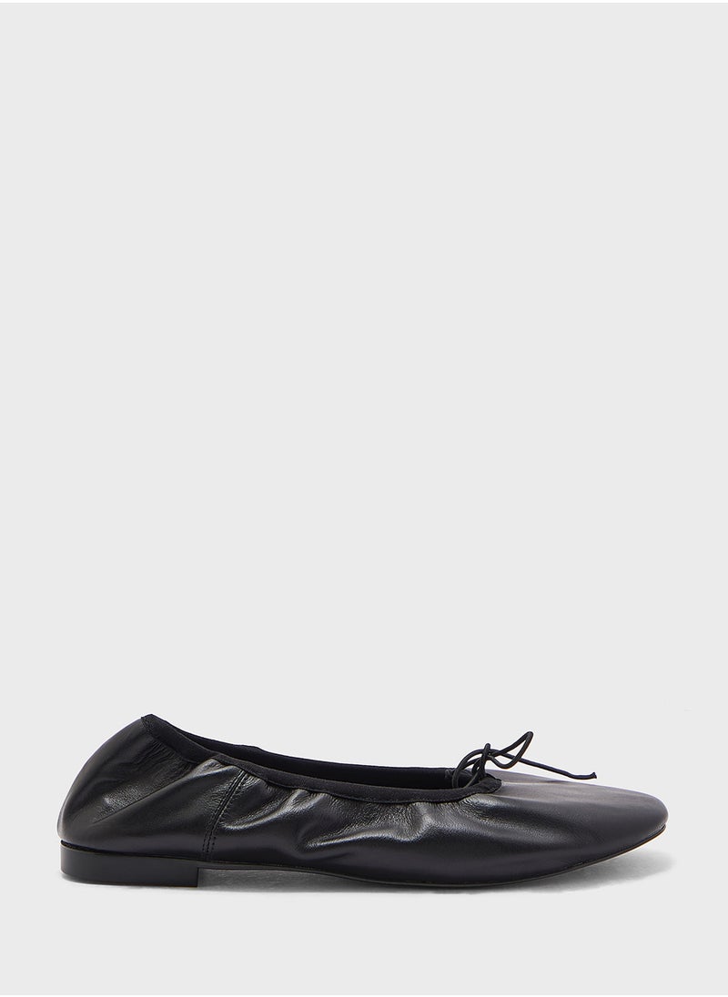 MANGO - Leather Ballet Flats With Bow - Image 1