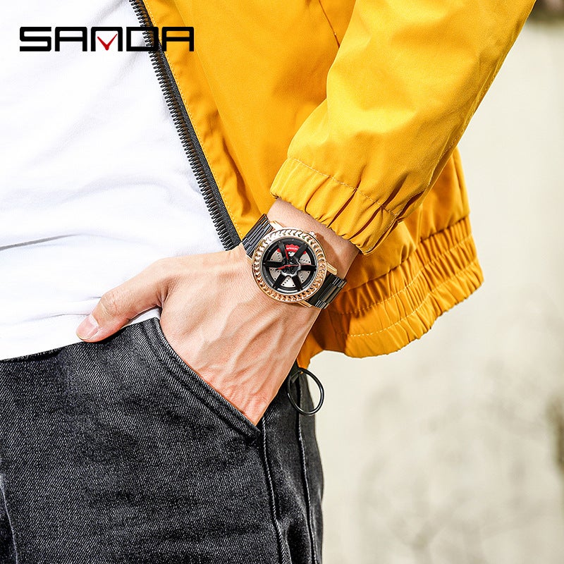 Sanda Sanda New 1050 Quartz Watch For Boys Waterproof And Shockproof Steering Wheel Creative Personality Hollow Watch For Men - Image 4