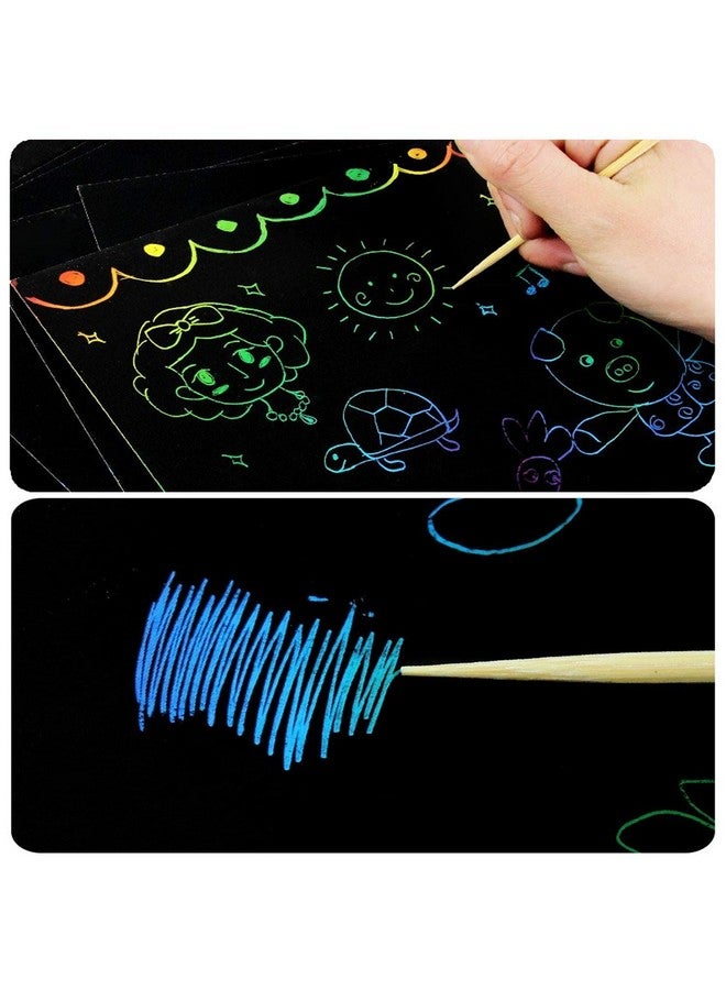 PLUSPOINT Scratch Note Books, 10 Pages Rainbow Scratch Art Book Magic Doodle Scratch Painting Sketch Art Drawing Notepads with Wooden Stylus for Kids Arts and Crafts Perfect Travel Activity (8) - Image 3