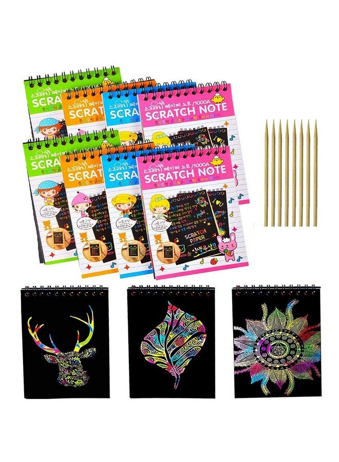 PLUSPOINT Scratch Note Books, 10 Pages Rainbow Scratch Art Book Magic Doodle Scratch Painting Sketch Art Drawing Notepads with Wooden Stylus for Kids Arts and Crafts Perfect Travel Activity (8) - Image 2