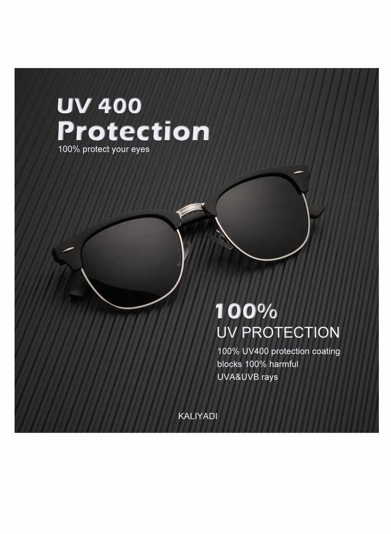 Olefu Polarized Sunglasses for Men and Women Semi - Rimless Frame Driving Sun Glasses 100% UV400 Blocking, Classic, Square Shades Vintage, Fashion, Skin - Friendly, Antioxidant Plating Frame