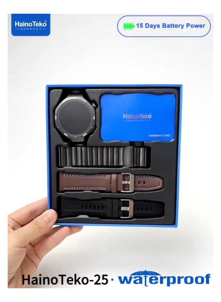 Haino Teko-25 Waterproof Smartwatch with Vibrant AMOLED Display – Includes 3 Interchangeable Straps for Personalized Style – Voice Assistance Feature for Hands-Free Control – Comes with Charging Cable – Durable Black Design Perfect for Men’s Active Lifestyles - Image 3