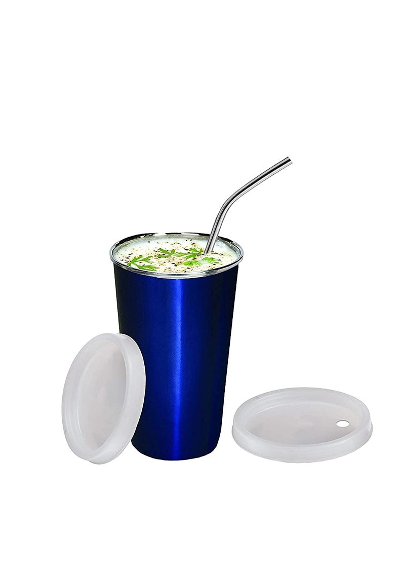 KIDINGTON Sipper Glass Stainless Steel Sipper Glass with Steel Straw 300 ML Leak Proof Steel Glass Tumbler Blue - Image 1