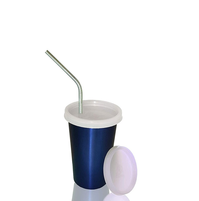 KIDINGTON Sipper Glass Stainless Steel Sipper Glass with Steel Straw 300 ML Leak Proof Steel Glass Tumbler Blue - Image 4
