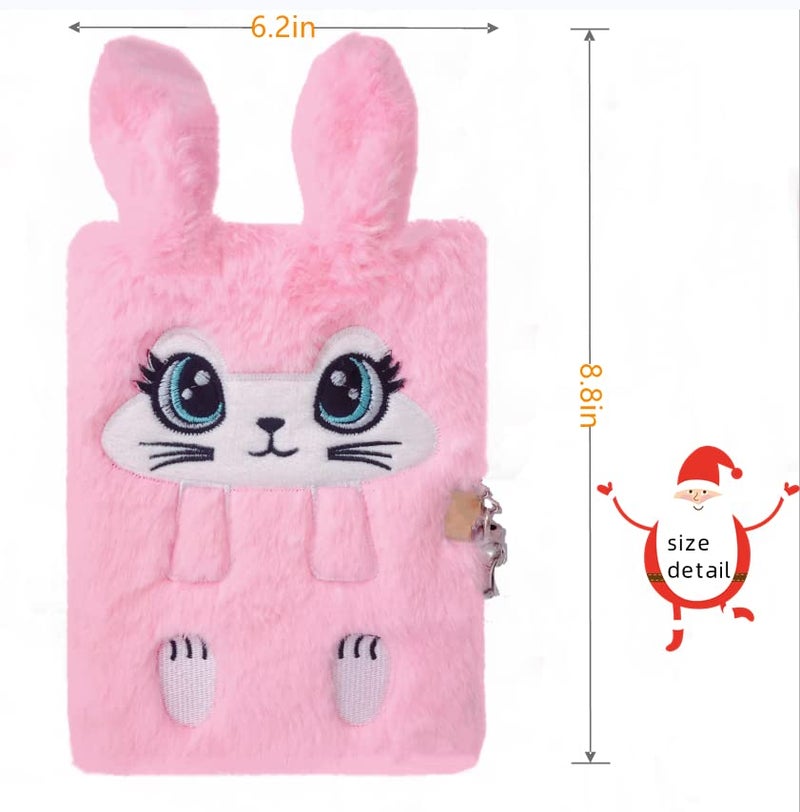 Luolizon Bunny Diary with Lock for Girls,Kids Cute Fuzzy Journal Girls Fluffy Rabbit Notebook Age 8-12 Set with 2 Carrot Pens for Easter Day，Birthday,New Year - Image 3