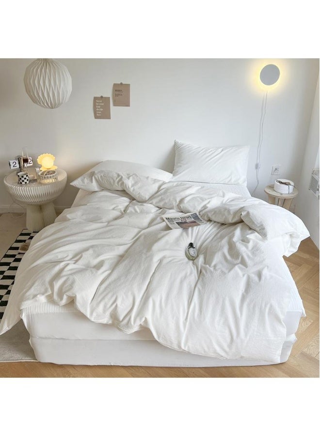 طقم مكون من 4 قطع من القطن الخالص بلون سادة بأسلوب بسيط مريح بحجم ملكي 220x240 سم