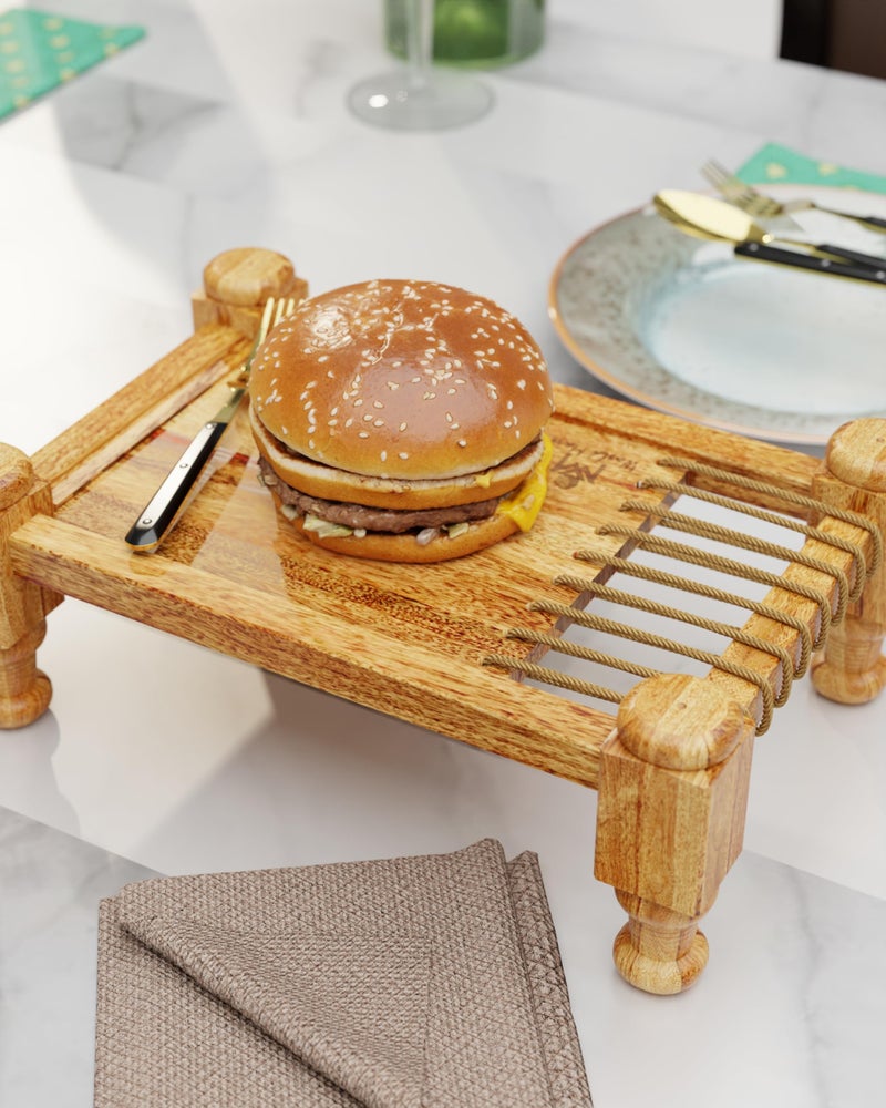 World Mart® Serving Tray Charpai Design Natural Finish 11x7 inches for Serving Tea and Snacks Breakfast Tray - Image 3