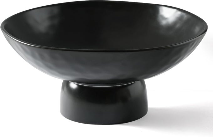 10 INCH CERAMIC FRUIT BOWL WITH STAND FOR KITCHEN COUNTER LARGE SERVING BOWL FOR DINING TABLE MODERN DECORATIVE BOWL FOR HOME DECOR GIFT ELEGANT VERSATILE VEGETABLES HOLDER STORAGE BLACK