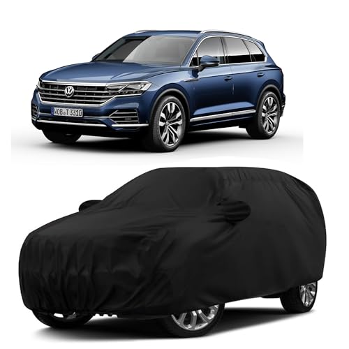Sulfar 100% Water Resistant Car Body Cover Compatible with Mirror for Volkswagen Touareg (Triple Stitched, Full Bottom Elastic, Black) - Image 1