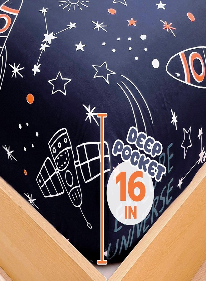 Homilay Twin Sheets Set Kids - 3 Pieces Space Rocket Universe Navy Sheets for Boys, Girls, Teens, Toddler, Easy Fit Deep Pockets, Breathable, Wrinkle-Free, Cozy Soft Cartoon Print Cute Bed Sheets - Image 2