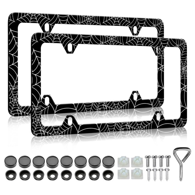 LIN KANG Spider Web License Plate Frame 2 PCS Goth Gothic Web Aluminum Metal License Plate Frames Holder Covers RustProof Waterproof Car Decorative Tag Frames for Standard Us 12x6 Inch - Image 3