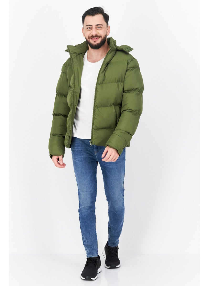 Asos Design - Men Hooded  Plain Puffer Jacket, khaki - Image 1