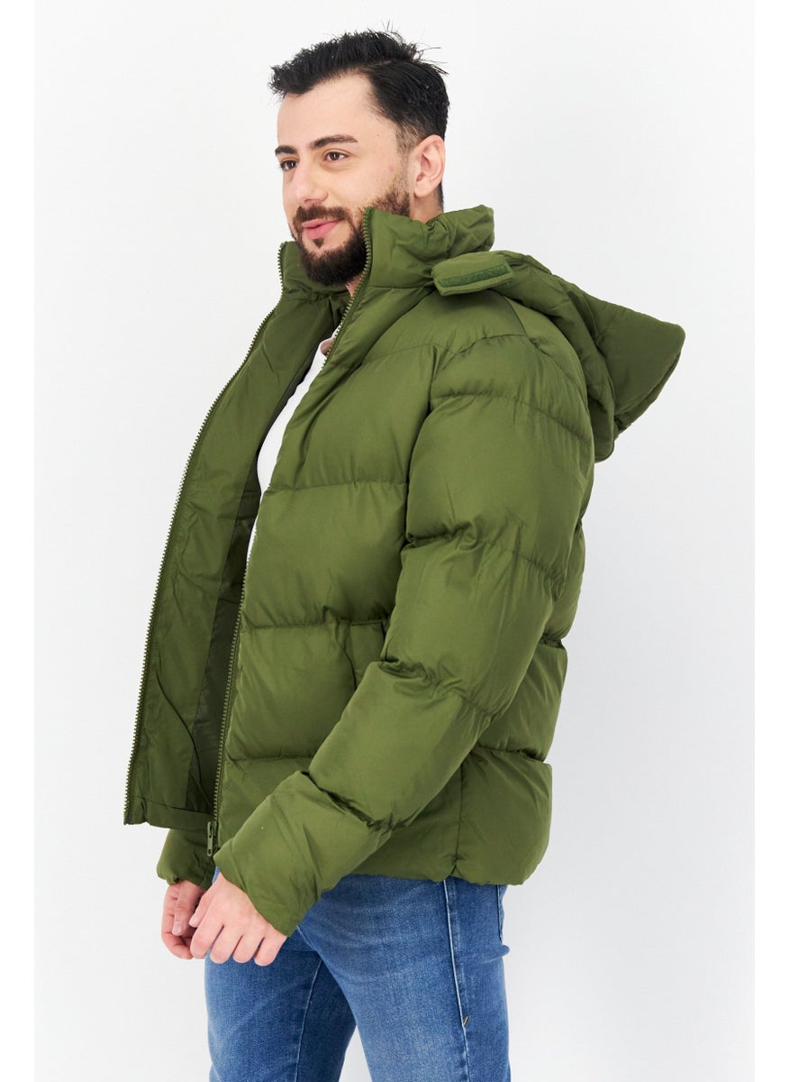 Asos Design - Men Hooded  Plain Puffer Jacket, khaki - Image 1