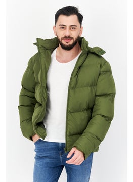 Men Hooded  Plain Puffer Jacket, khaki