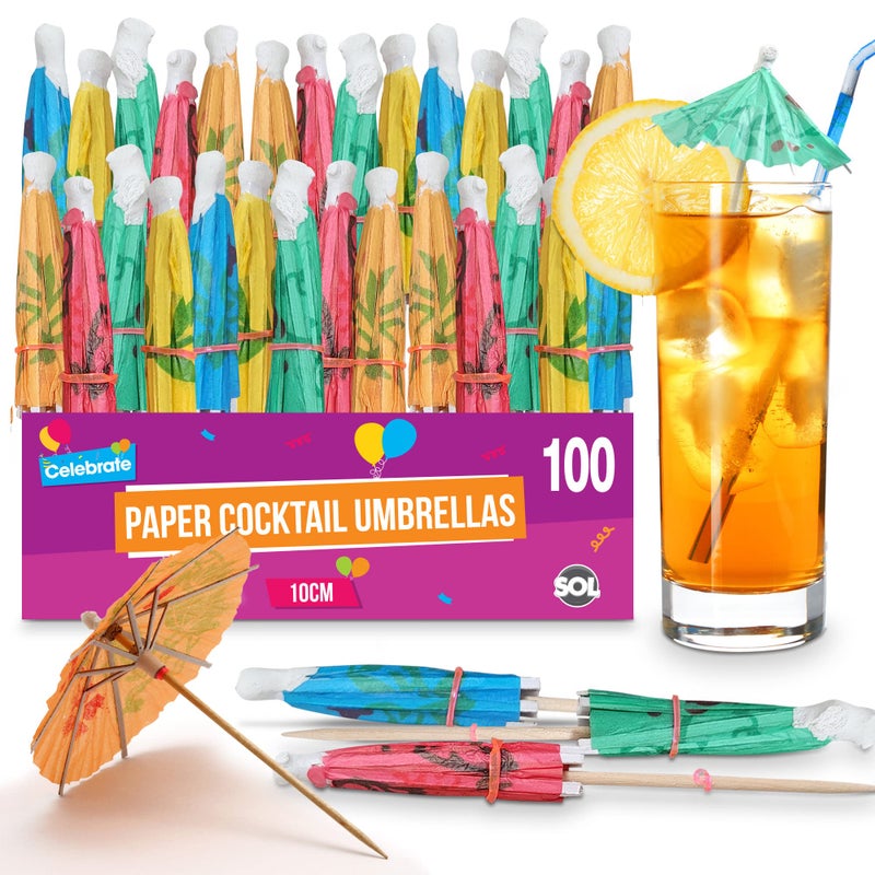 SOL 100pk Paper Cocktail Umbrellas  Assorted Colours for Drinks  Snacks  Durable Party Accessories for Hawaiian Beach Summer  Birthday Parties  EyeCatching Designs for Drinks  Appetisers