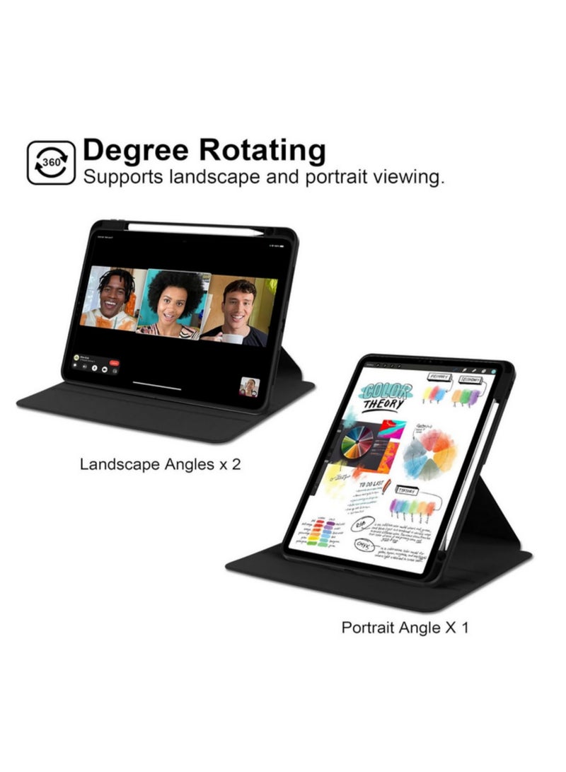 غطاء ذكي قابل للقلب مع حامل دوار 360 درجة وخاصية النوم والاستيقاظ التلقائي لتابع شاومي مي باد 7 وباد 7 برو مقاس 11.2 بوصة 2024، مع غطاء خلفي شفاف باللون الأسود - 1 قطعة - Image 5
