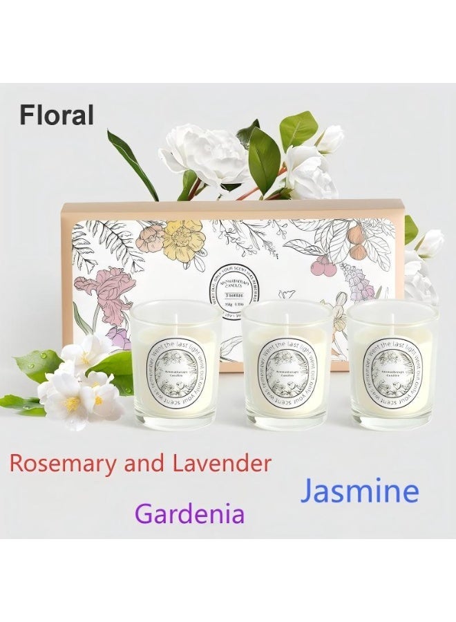 3-pack Scented Candles Gift Set for Women and Men,Aromatherapy Candle for Home Scented,Natual Soy Candles Gifts for Stress Relief,Meditation, Yoga, Relaxing SPA, Aroma Candle (Rosemary&Lavender,Gardenia, Jasmine) - Image 2