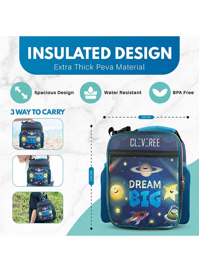 CLEVEREE CLEVEREE Juniors Kids Insulated Leakproof Lunch Bag with Adjustable Shoulder Strap Blue Dream  - Image 2