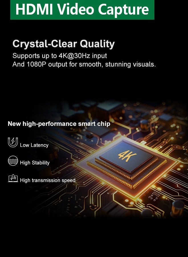 في كي إل بطاقة التقاط HDMI بدقة 4K@30Hz وإخراج 1080P، USB-A وType-C، وصّل وشغّل، متوافقة مع PS5/PS4/Switch/Xbox/كاميرا/لابتوب، للبث المباشر والألعاب والتسجيل – OBS/Zoom/YouTube - Image 5