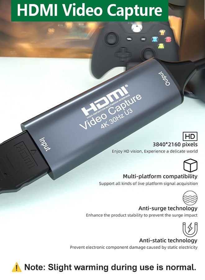 في كي إل بطاقة التقاط HDMI بدقة 4K@30Hz وإخراج 1080P، USB-A وType-C، وصّل وشغّل، متوافقة مع PS5/PS4/Switch/Xbox/كاميرا/لابتوب، للبث المباشر والألعاب والتسجيل – OBS/Zoom/YouTube - Image 3