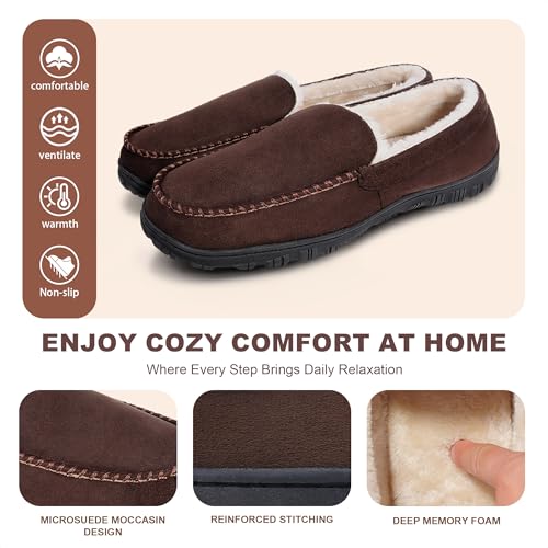 shoeslocker Men Slippers Indoor Outdoor Anti-Slip Slippers for Men Warm Plush (Brown, numeric_12) - Image 5