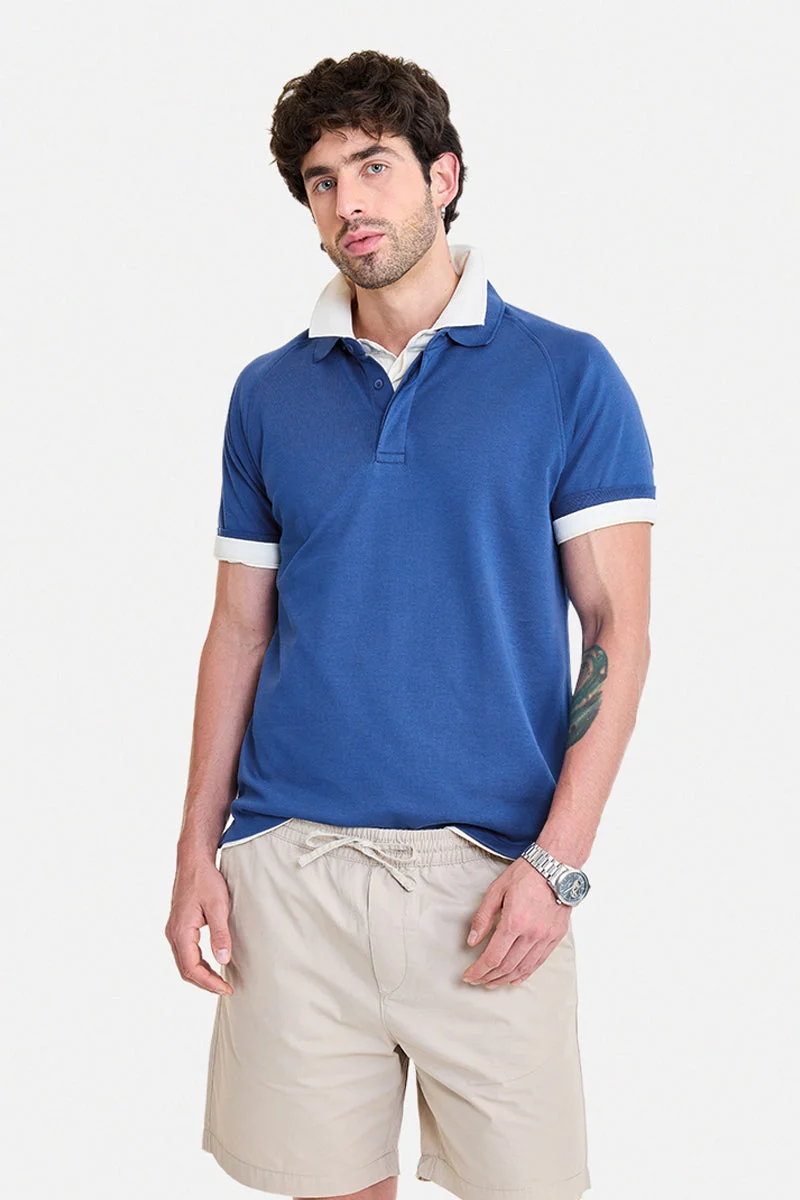 سنيتش Blue Solid Half Sleeve Regular Fit Core Lab T-Shirt