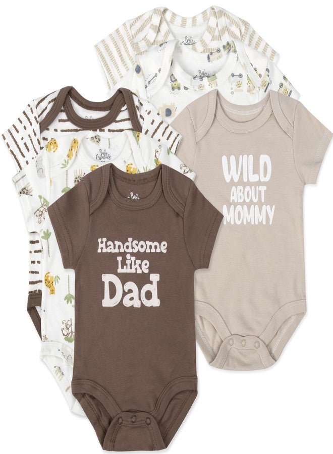 Baby Essentials Baby Boys Wild About Mommy, Stripes & Jungle Animals Print 6 Piece Bodysuit Set (Wild About Mommy, Stripes & Jungle Animals Print, 3 Months) - Image 1