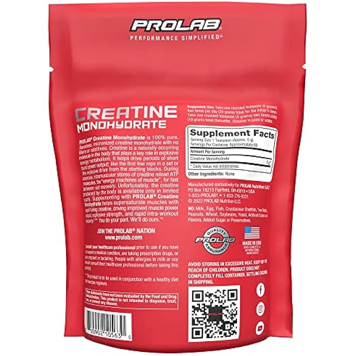 ProLab Nutrition Creatine Monohydrate Micronized Powder, 5G of Pure Creatine for Muscle Strength, Power & Endurance, Fast Absorbing, Unflavored, (300g) (60 Servings) - Image 2