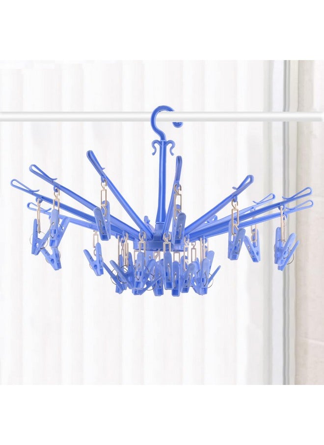 Kuber Industries Kuber Industries Cloth Drying Hanger | 360? Cloth Drying Stand | Baby Cloth Drying Pegs | 24 Clips Clothes Hanger for Socks, Bras, Underwear & Towels | Folding Cloth Drying Clips | Blue  - Image 1